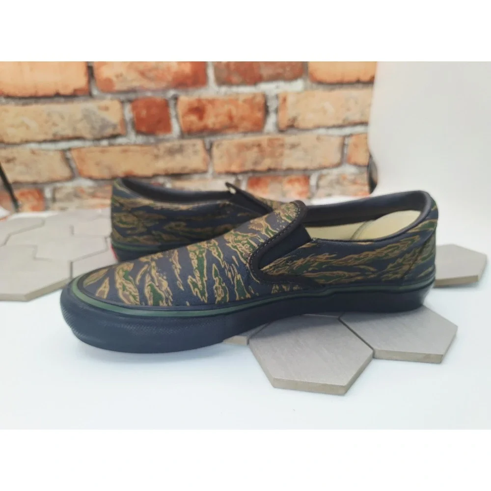 Vans Skate Slip-On Tiger Camo Green Black Men Size 11 Popcush Bmx Rare
